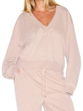 Skims V-Neck Fleece Pullover Sweatshirt Blush Pink Loungewear Cozy Small Relaxed